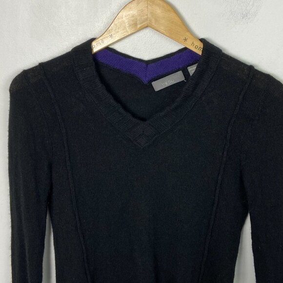 Vkoo 100% Cashmere Knit Sweater‎ V-Neck Black Size P or XS Long Sleeves Pullover - Picture 8 of 12